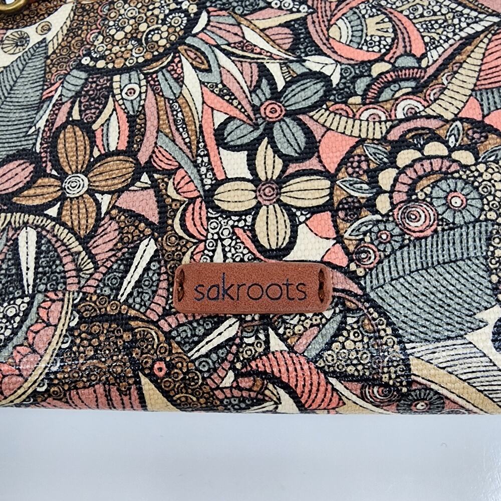Sakroots Wristlet Wallet Floral Crossbody Strap Brown Phone Pocket Strap Missing - Picture 5 of 16